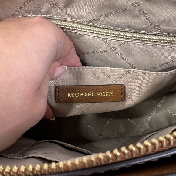 Michael kors Brown Tan Embellished Stud Ellis convertible satchel Crossbody - Picture 8 of 10